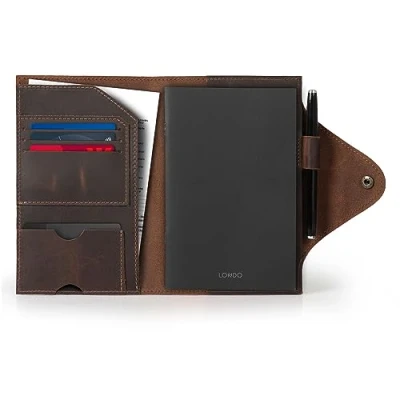 Image of LONDO Genuine Leather Portfolio with Notepad and Snap Closure (Brown, Medium), OTTO419