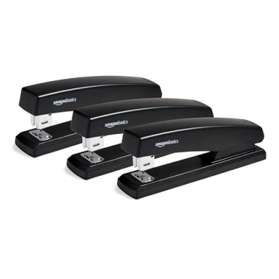 Image of Amazon Basics Stapler with 1000 Staples Black, 3 pack