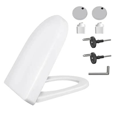 Image of D Shape Luxury Toilet Seat Soft Close, Ergonomic Design with Quick Release Hinges, Simple Top and Bottom Fixing, Polypropylene Anti Bacterial Lid for Family Bathroom, White
