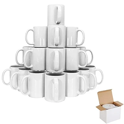 Image of wowsubli 72 Coffee Mugs 11oz Blank White Large Handle Double Layer Coated for Sublimation Heat Press Transfer Printing, Cups with Boxes
