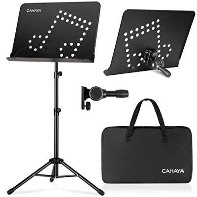 Image of CAHAYA Sheet Music Stand Dual Use Metal Portable with Carrying Bag Folding Travel Holder Super Sturdy Adjustable Height Obtain patent protection, CY0203