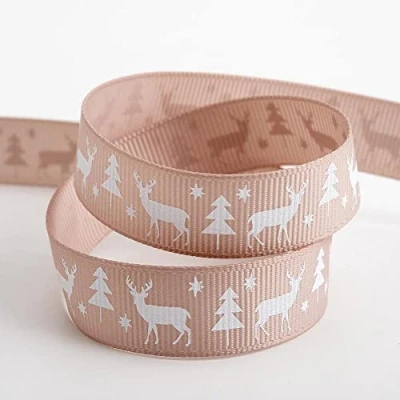 Image of Italian Options Stag Tree Christmas Ribbon 16mm x 5m Taupe