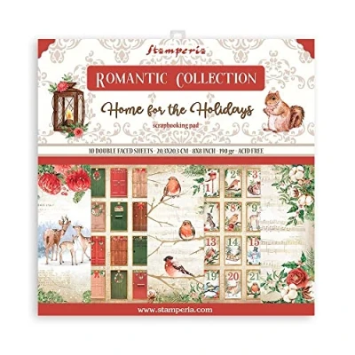 Image of Stamperia International Mini Scrapbooking Pad Romantic Home for The Holidays, Multicoloured, 8 x inches