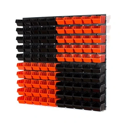 Image of Set of 100 black/orange XS size IN Box storage bins louvre