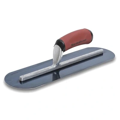 Image of Marshalltown Smoothing Trowel, Fully Rounded with Curved Durasoft Handle, Blue Steel, Plastering Tool, Dimensions: 406 x 102 mm