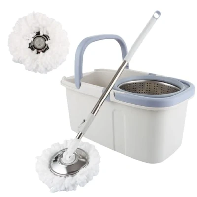 Image of ASelected Spin Mop And Bucket Set 360 For Cleaning Floors Stainless Steel Handle Extendable With Reusable Pads Microfibrewet Dry Floor Cleaning, Hardwood(Khaki)
