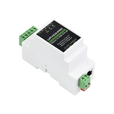 Image of Waveshare RS232 To RJ45 Ethernet Converter Module,with POE Function,Industrial Rail Mount Serial Server,TCP/IP Module,300 115200 BPS Baudrate,10 / 100M Auto negotiation Connector