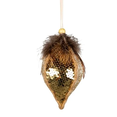 Image of Gold Sequin Teardrop Bauble 14cm Christmas Tree Hanging Decorations Festive Decorative Ornaments Fairy Tale Themed Xmas Pendant