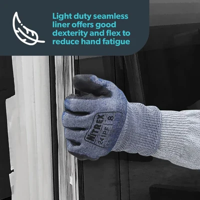 Image of Nitrex 241PF Work and Safety Gloves, Bag of 10 Pairs, Size F Rated Cut Resistant Gloves with Seamless Liner PU Palm Coating