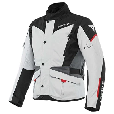 Image of Dainese Tempest 3 D Dry, Men&#039;s Motorcycle Touring Jacket, Waterproof Removable Thermal Lining, Protections On Shoulders And Elbows, Ice Gray/Black/Lava Red, 54