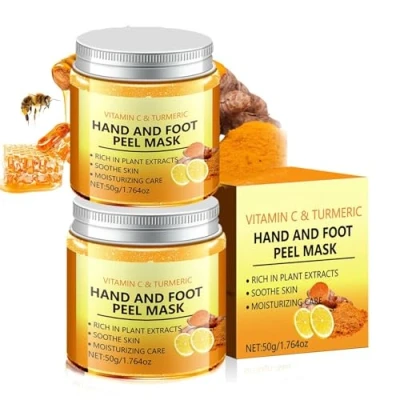 Image of Turmeric &amp; Vitamin C Hand and Foot Peel Mask,Moisturizing off Wax Mask Nourishing Repair Smooth Skin for Cracked,Dry,Aging Hands Peeling Mask（2pcs）