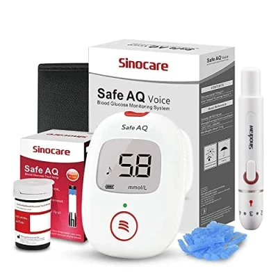 Image of sinocare Diabetes Testing Kit/Blood Sugar Monitor Safe AQ Voice/Glucometer with Voice Reminder and Light Warning/Blood Test Kit Lancing Devices &amp; Strips x 25 in mmol/L