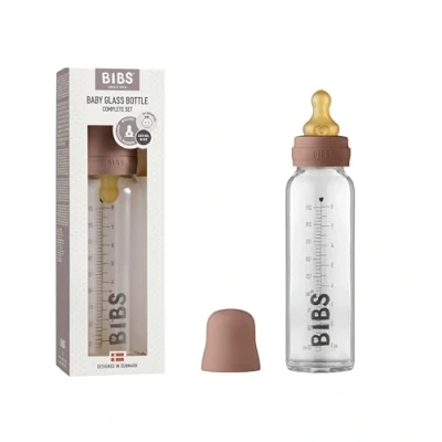 Image of BIBS Baby Glass Bottle. Anti Colic. Round Natural Rubber Latex Nipple. Supports Breastfeeding, 225 ml, Woodchuck