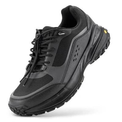 Image of FitVille Mens Extra Wide Fit Walking Trainers, Hiking Shoes Lightweight Casual Non Slip Sneakers for Outdoor Trekking Camping Climbing, Black, 10 UK X
