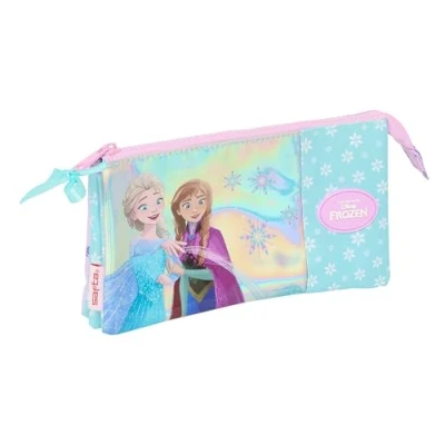 Image of Safta Frozen Cool Days Triple Pencil Case, Children&#039;s Ideal for School Children, Comfortable and Versatile, Quality Resistance, 22 x 3 12 cm, Purple/Sky Blue, Violet/Sky