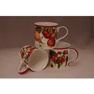 Image of Fine China Tea Coffee Mug Set Of 3 Fruit Garden Design lp300