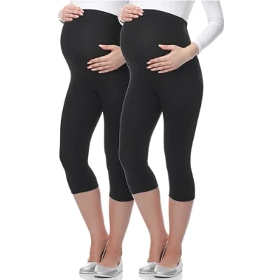 Image of Be Mammy Women&#039;s Maternity 3/4 Leggings 03 2 Pack (Black/Black, M)