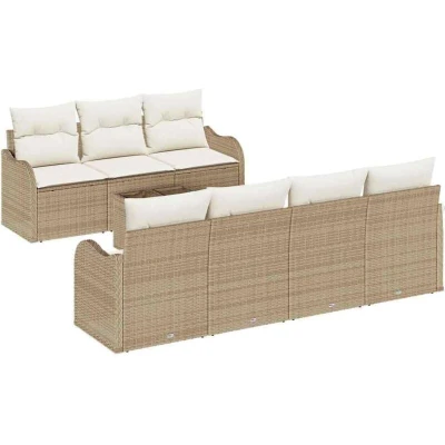 Image of vidaXL 8 Piece Garden Sofa Set with Cushions Beige Poly Rattan
