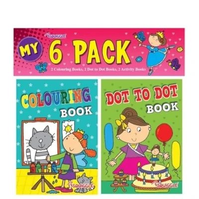 Image of Squiggle P2203 A6 Mini Colouring &amp; Activity Travel Sized Book Set Pack of 6, Assorted