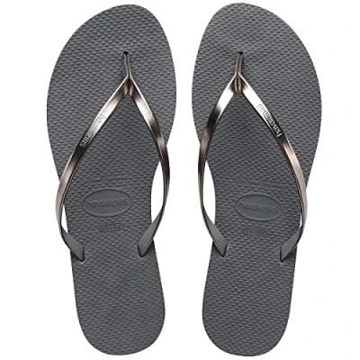 Image of Havaianas Women&#039;s You Metallic Flip Flop, Grey Steel Graphite, 4.5/5 UK Narrow
