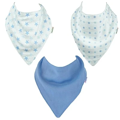 Image of MuslinZ 3PK 100% Pure Cotton Muslin Baby Dribble Bibs, Newborn Bibs (Blue)