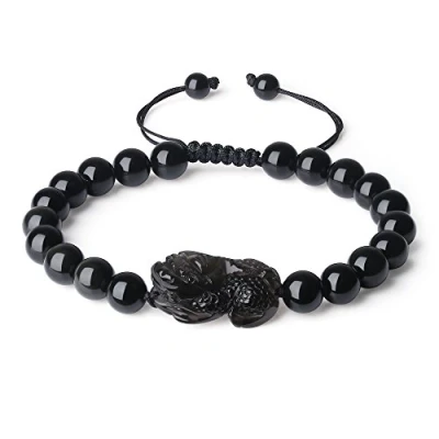 Image of COAI Men&#039;s Beaded Bracelet Obsidian Stone Pi Yao