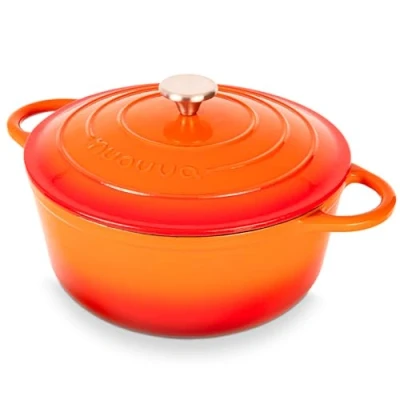 Image of Cast Iron Dutch Oven with Lid Non Stick Ovenproof, Enamelled Casserole Pot Safe up to 500 F Sturdy Cookware Orange, 6.4 Quart, 28cm by Nuovva