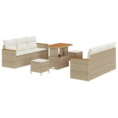 Image of vidaXL 9 Piece Garden Sofa Set with Cushions Beige Poly Rattan Acacia