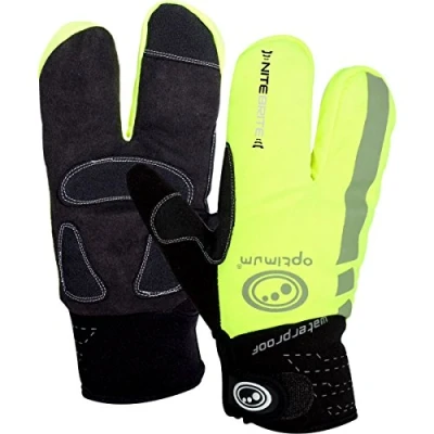 Image of Optimum winter gloves thermal warm fingerless half finger waterproof resistant windproof visible breathable sport running hockey driving outdoors Black/Fluro/Small