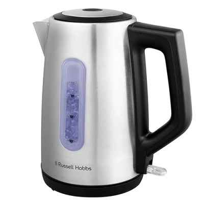 Image of Russell Hobbs Electric Kettle (For Hot Water, Tea or Coffee, 1.7L Capacity, Stainless Steel, Push to open lid, Perfect pour spout, Removable washable filter, Blue illumination, 3000W) Classics 27380