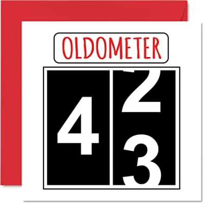 Image of Fun 43rd Birthday Cards for Men Woman Oldometer Happy Card Dad Mum Brother Sister Grandad Nanny Grandma Uncle Auntie, 145mm x Greeting Cards,