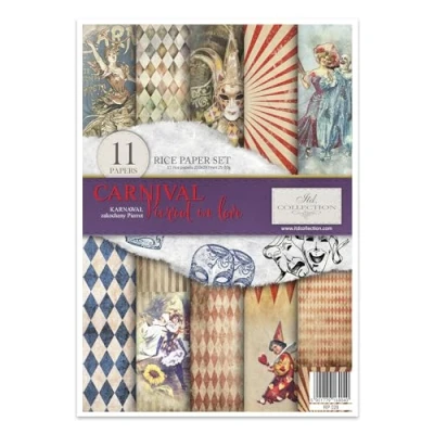 Image of ITD Collection Rice Paper Creative Set, A4, for Decoupage, Sheets 29.7 x 21 cm, Multi Coloured (Carnival Pierrot in Love)