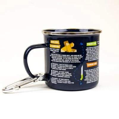 Image of Gift Republic Survival Guide Enamel Mug &amp; Carabiner Outdoor Camping Durable Metal Coffee Cup Hikers Idea Camp Kit Gardening 500 ml