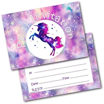 Image of doodlecards Birthday Party Invitations Unicorn Pack of 20 Invites and Envelopes. Printed in UK, Premium Quality &amp; 100% Recyclable.
