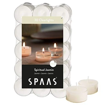 Image of Spaas 30 Scented Clearlights, Tealights in Transparent Clear Cup, 4.5 Hours, Spiritual Jasmine
