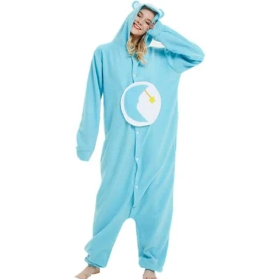 Image of Unisex Adult Onesie Care Bear Jumpsuit Fleece Animal Soft Pajamas Christmas Halloween Cosplay Suit Women Men Costume, Blue Bear, Small