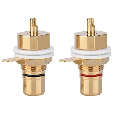 Image of 2 Pcs RCA Terminal Gold Plated Copper Panel Mount Female Jack Socket Audio Connector