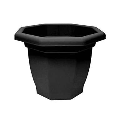 Image of Thumbs Large 36cm Black Plastic Planter Plant Pot Flower Octagonal Bellpot