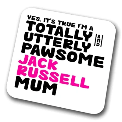 Image of Jack Russell Coaster Pawsome Mum Pet Present for Lover Dog Friend Joke Funny Gift Birthday Christmas, Hardboard