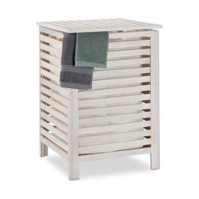 Image of Relaxdays Hamper, Walnut, 52 L, Vintage, Removable Laundry Bag, 65.5 x 45 cm, White, Wood