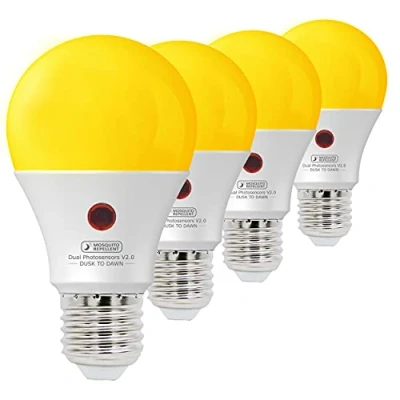 Image of SINCELIGHT Dusk to Dawn LED Mosquito Repellent Bulb with Dual Photocell Sensors, ON/Off Automatic Depends on The Daylight Level, Outdoor Night Light from Till Dawn, Security Bulbs, 4 Pack