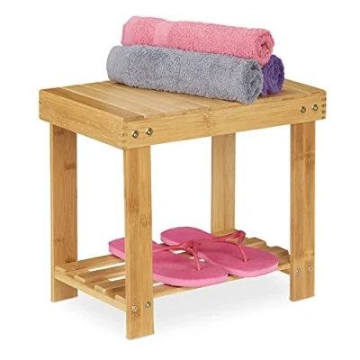 Image of Relaxdays Footstool Bamboo, Natural, 33.5 x 25 39 cm