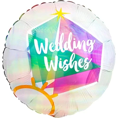Image of Amscan Anagram 4176901 Wedding Wishes Iridescent Round Foil Balloon 18&quot;