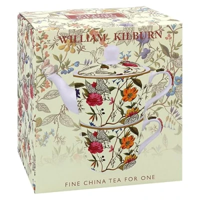 Image of The Leonardo Collection William Kilburn Tea for One Lovely Design Pot &amp; Cup Set Ceramic Gift Women Men Beautiful Printed Home Office