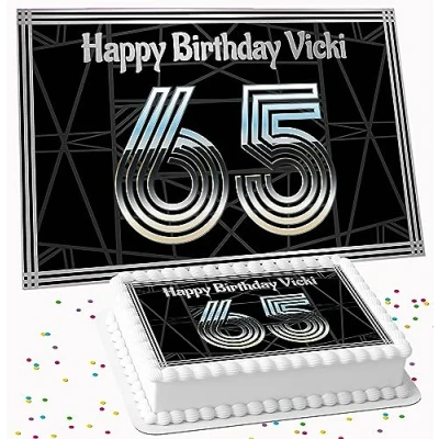 Image of SILVER ART DECO BIRTHDAY PERSONALISED ICING EDIBLE COSTCO CAKE TOPPER R1 33