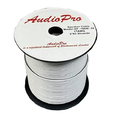 Image of AudioPro Loud Speaker Cable 2 x 17AWG / 2x 93 Multi Strand for Home Audio Hi Fi Surround Sound etc Available in White or Transparent 25m 50m Supplied on a handy reel (50m, White)