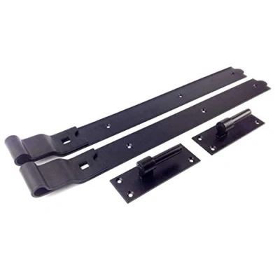 Image of Wyre Direct Gate Hinges for Garden Shed Latch, Door Wooden Gate, Latch Gates, Hook and Band Hinges, Heavy Duty Cranked Black 36&quot; (1Pair)