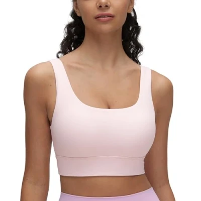 Image of CRZ Yoga Womens ButterLuxe U Back Sports Bra Padded Low Impact Crop Top Workout Sport Strawberry Pink XS