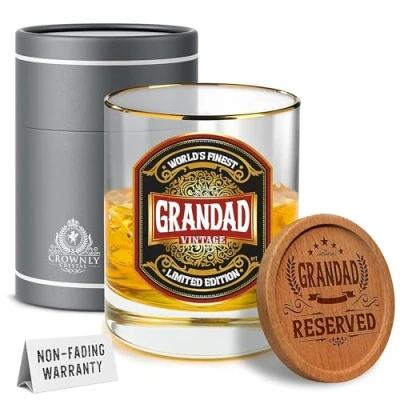 Image of Kies CROWNLY Crystal® Gold Grandad Gifts Whiskey Glasses Personalised Birthday from Grandchildren for