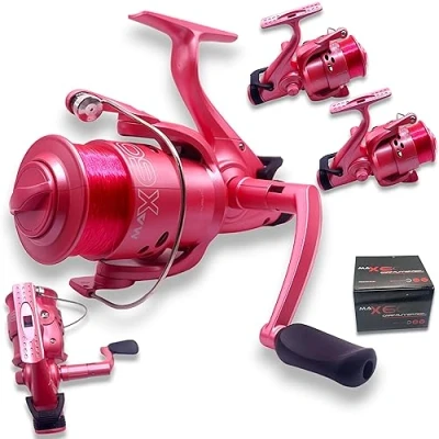 Image of 2 NGT MAX 60 PINK Free Runner Reel 10lb Line Spinning 2BB Carp Coarse Fishing